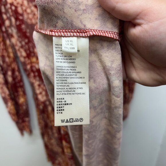 Free People Red tan Floral Long Sleeve Tiered Mini Dress printed XL prairie cott - Picture 5 of 8